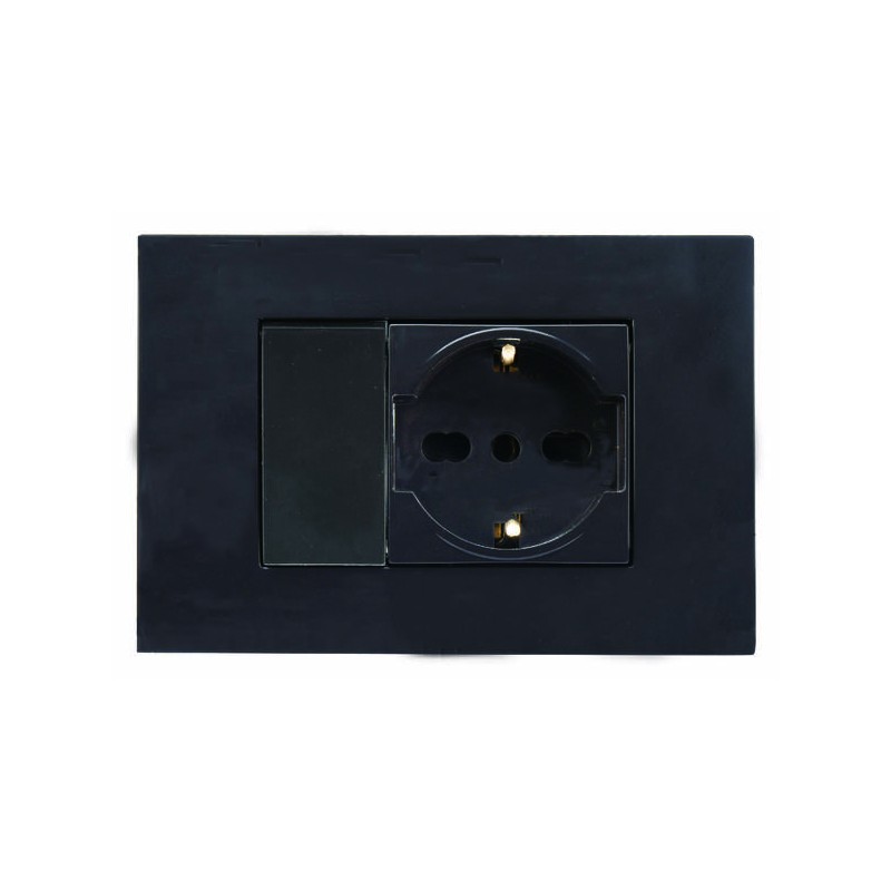 KIT 3 MODULI CON SUPPORTO +PLACCA + PRESA UNIV + DEVIATORE IMQ ANTRACITE