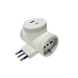 ADATTATORE 2 PRESE UNIVERSALI, SPINA 16A, USB A+C 5V 3A SALVASPAZIO