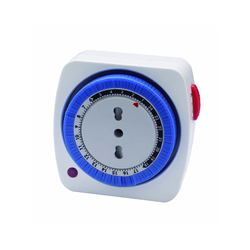 TIMER GIORNALIERO COMPATTO SPINA 16A 2P+T PRESA BIPASSO CON PROT BAMBINO