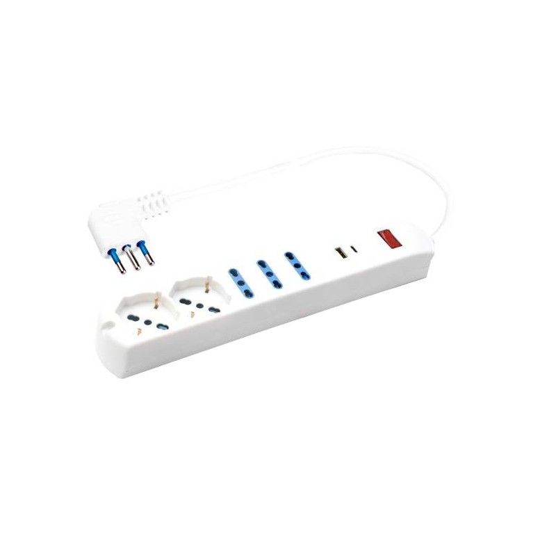 MULTIP. 5USCI 2UNIV 3BIP 2USB A+C PROTSOVRAC SP10A CAVO1.5M 2500W BIANCA