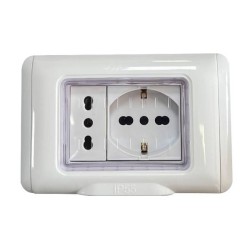 KIT PLACCA STAGNA IP55 CON PRESA BIPASSO 10-16A E PRESA UNIVERSALE