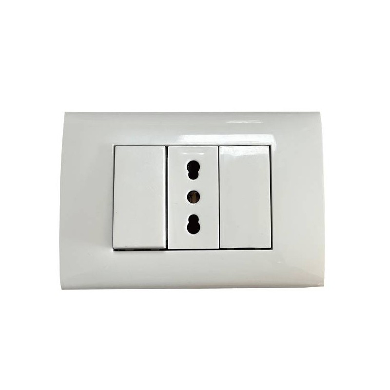 KIT 3 MODULI PRESA BIPASSO 10-16A, COPRIFORO E INTERRUTTORE UNIPOLARE